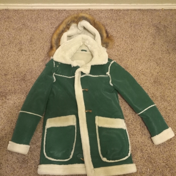 Jordan Craig Green Sherpa Button Front Hooded Heavyweight Coat
